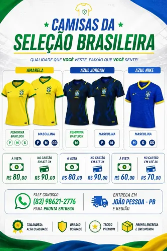 Camisas Seleção Brasil Tailandesas Feminina e Masculina 