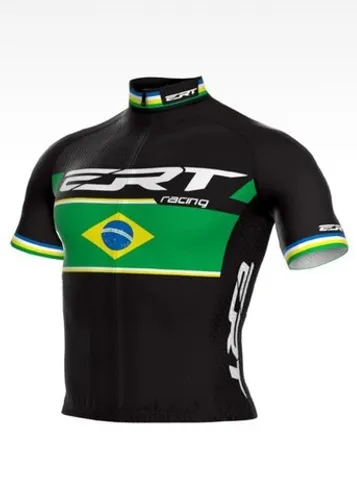 Camisa de Ciclismo Bike ERT Elite Cor Preta Bandeira Brasil Zíper Inteiro 3 bolsos 6831