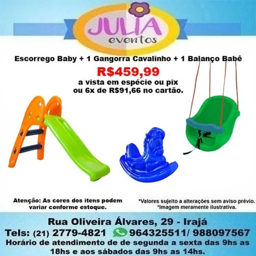 Escorregador Baby + Gangorra Cavalinho + Balanço Bebê