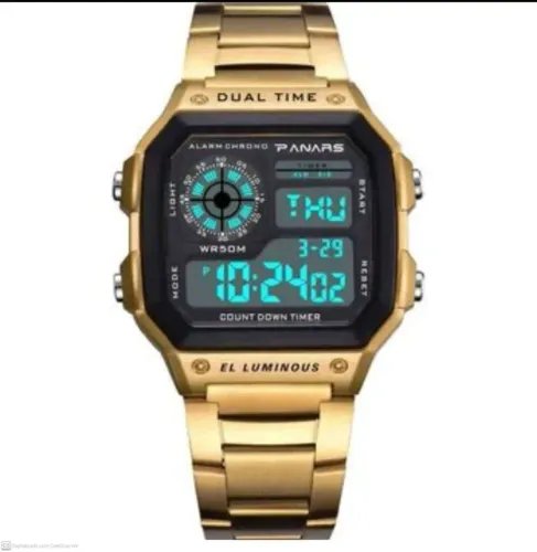 Relógio Digital Masculino PANARS Dourado - Novo!