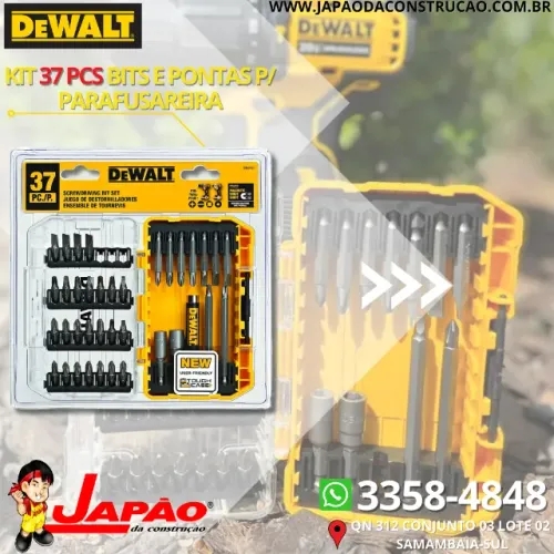 Kit Pontas e Bits 37 Peças Para Parafusadeira Profissional Com Estojo Dewalt
