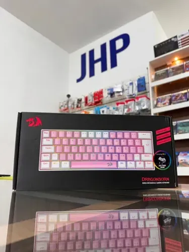 Teclado Wired Mecânico Redragon Dragonborn Branco c/ Rosa RGB Switch Marrom | Curitiba