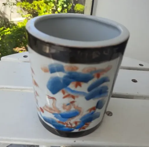 Vaso antigo em porcelana oriental com pintura manual 14cm altura