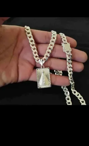 Cordão Masculino de Prata 925  com Pingente Nossa Senhora