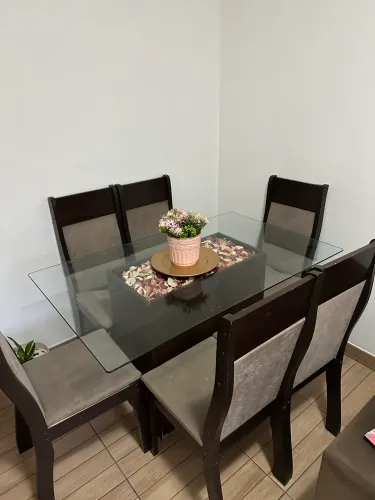 Vidro mesa de jantar 6 lugares