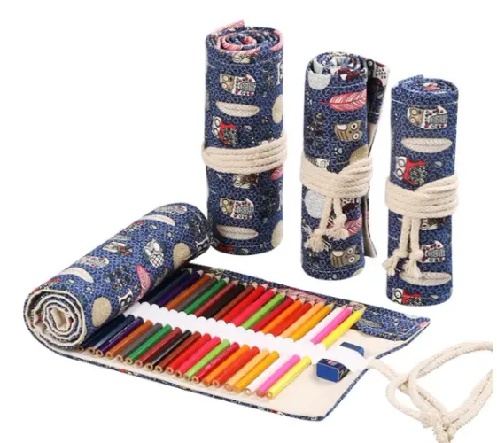 Estojo De Lona 24 Divisões Rolo Corda Prático Resistente sem os lápis coruja