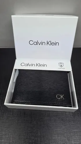 Carteira masculina Calvin Klein couro preto fina bloqueio RFID