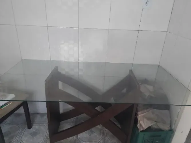 Mesa de jantar grande tampo de vidro temperado