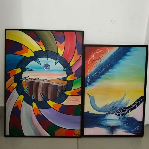 Kit com 2 Quadros Antigos Pintados a Óleo