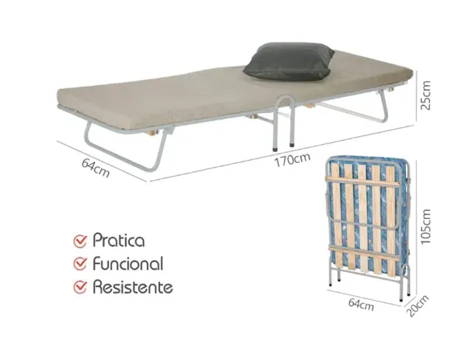Cama Dobrável Prata com Colchão