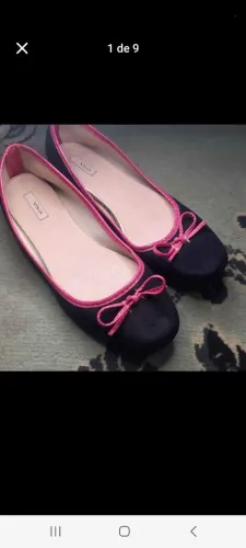 Sapatilhas pretas com laço rosa tam 37