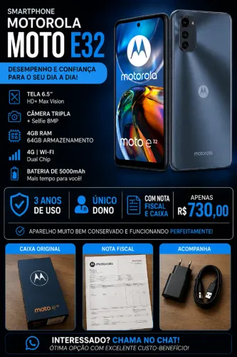 Celular Motorola E32, 4GB, 64 de armazenamento, muito conservado