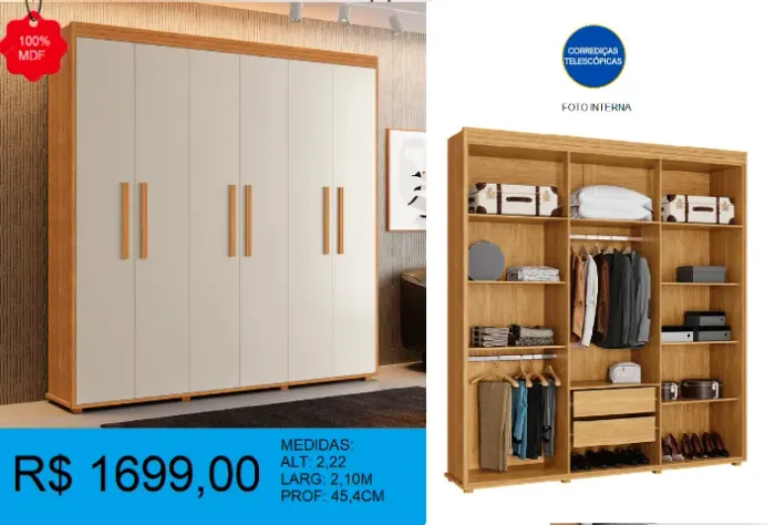 GUARDA - ROUPA -100% MDF- CORREDIÇAS TELESCÓPICAS= RECEBA EM ATE 72H