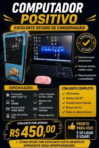 Computador pc desktop Positivo Intel Core i3 500GB HD 10GB RAM - Seminovo