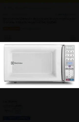 Micro-ondas Electrolux de bancada Branco com Função Tira Odor e Manter Aquecido 34L