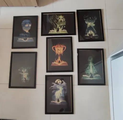 Quadros Decorativos Harry Potter - 7 Molduras Pretas com Vidro (A3)