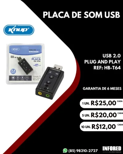 Placa de som USB 