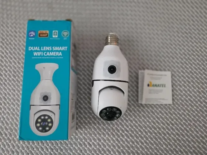 Câmera Lâmpada Wifi Lente Dupla E27 Nova 360° Visão Noturna