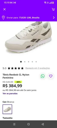 Tênis Reebok feminino n°38, novo.