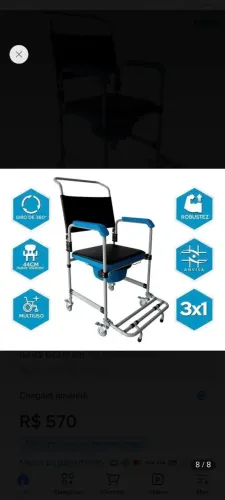 Cadeira de Banho Higiênica Dobrável<br>Dellamed com Rodas até 150 Kg