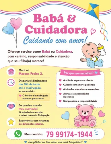 Babá e Cuidadora Infantil | Responsável, Carinhosa e Experiente