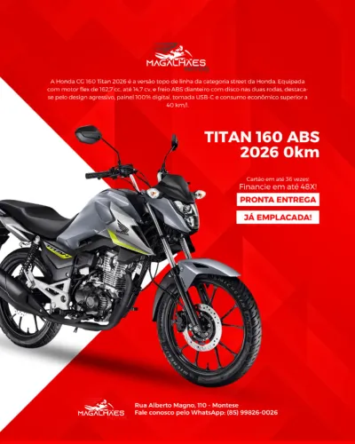 Titan 160 ABS 2026 (0km, já emplacado) - Financiamento bancário e cartão
