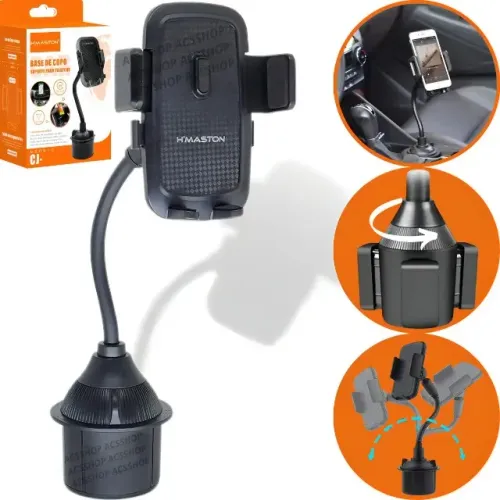 Suporte Celular Veicular Rosca Reforçado 360° Ajustável Porta Copo H'MAST0N