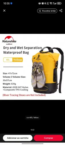 Mochila impermeável naturehike 40 litros