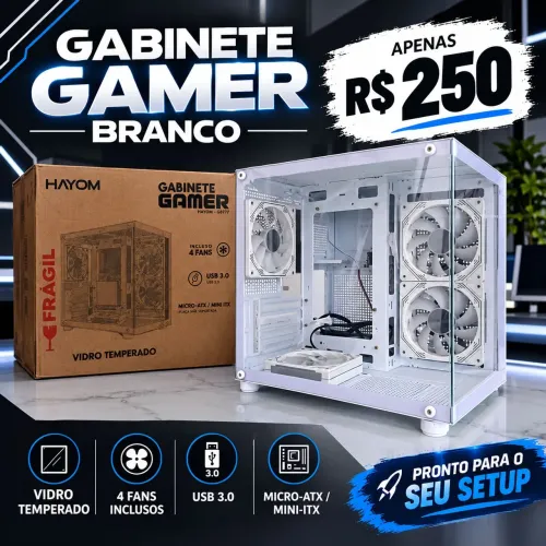 Gabinete Gamer Branco com Vidro Temperado e 4 Fans ? Excelente para PC Gamer