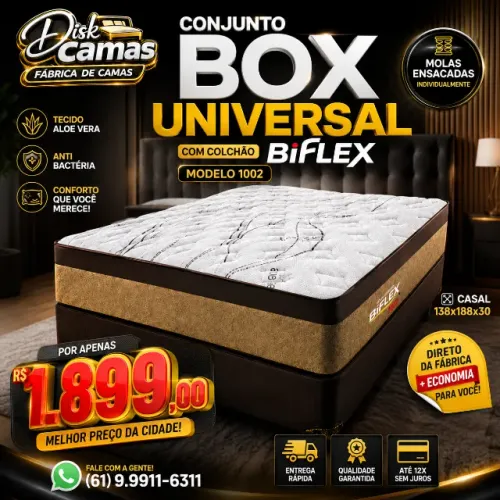 Cama Box Casal 138x188x30 com Colchão Mola Ensacada Biflex Direto da Fábrica