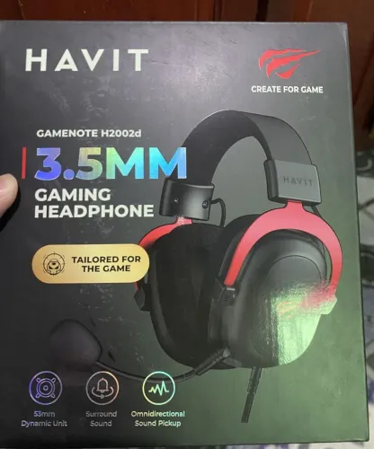 Headset Gamer Havit H2002D com Microfone Removível, P3 3,5mm Preto/Vermelho NOVO