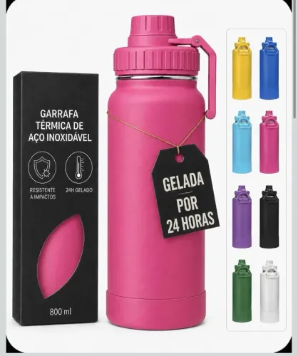 Garrafa Térmica 800ml - Duplamente Isolada, Aço Inox 304, Base Emborrachada Anti Derrapant