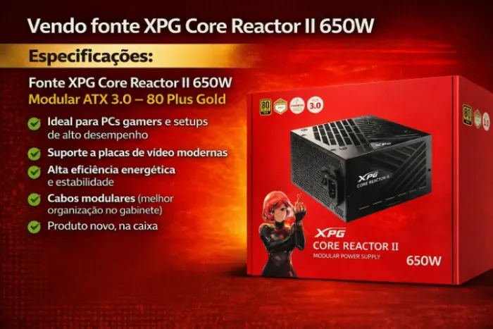 Vendo fonte XPG Core Reactor II 650W.