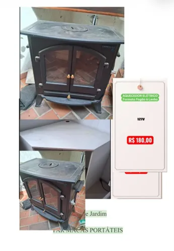 AQUECEDOR ELÉTRICO FORMATO FOGÃO À LENHA