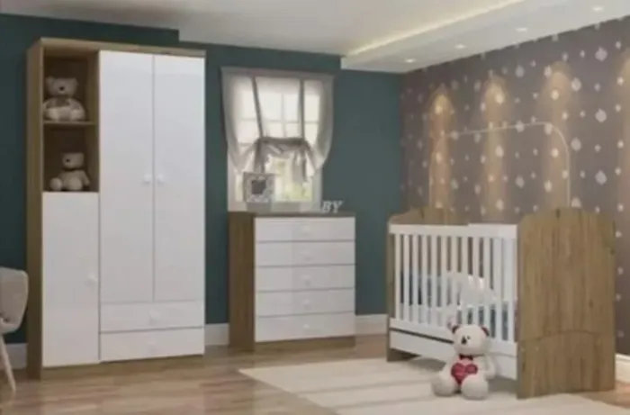 QUARTO BEBÊ COM GUARDA ROUPA 3 PORTAS