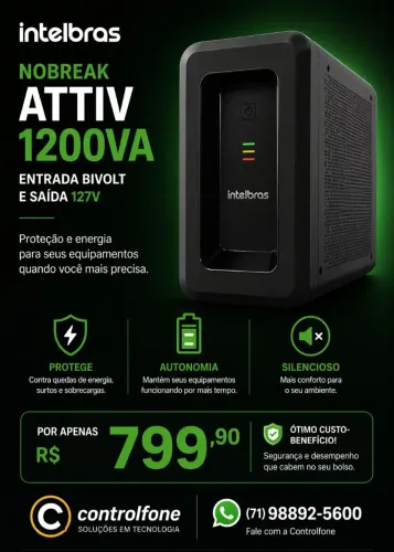 Nobreak Intelbras Attiv 1200va Entrada Bivolt E Saida 127v Cor Preto<br>Contato: *