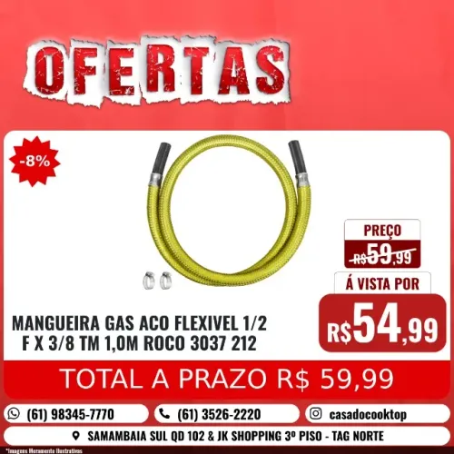 MANGUEIRA GAS ACO FLEXIVEL 1/2 (F) X 3/8 TM 1,0M ROCO 3037 212
