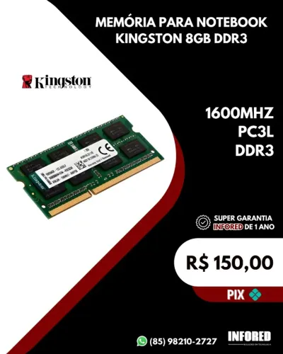 Memória para notebook Kingston 8GB DDR3