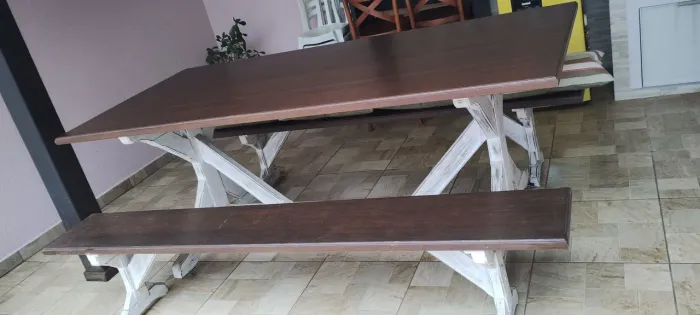 Mesa madeira maciça churrasqueira