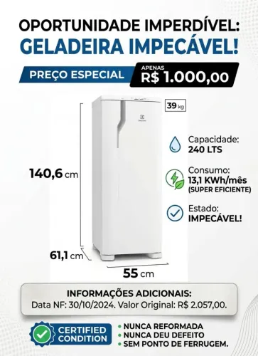 Geladeira Eletrolux 240lts