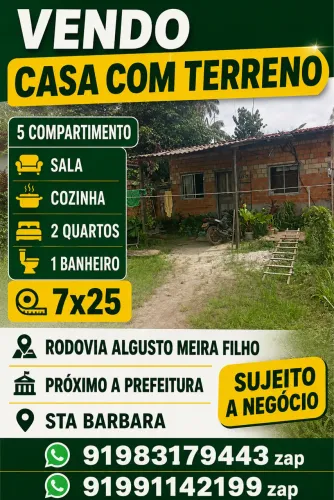 Vende-se esta casa localizada em Santa Bárbara rodovia Augusto Meira filho
