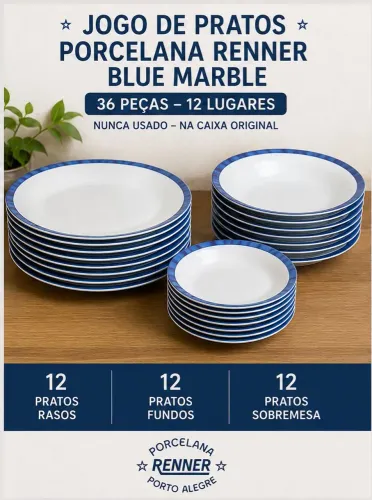 Conjunto de pratos em porcelana para 12 pessoas