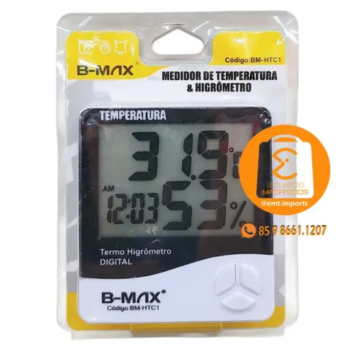 Termo-higrômetro com Relógio Digital, medidor Umidade & Temperatura