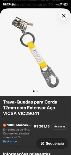 Trava quedas para corda 12mm com extensor aço