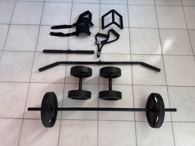 Kit musculação com polias e halteres