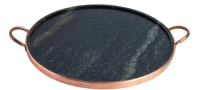 Forma Para Pizza Restaurante Pedra Sabão Alças Cobre Gg 40cm