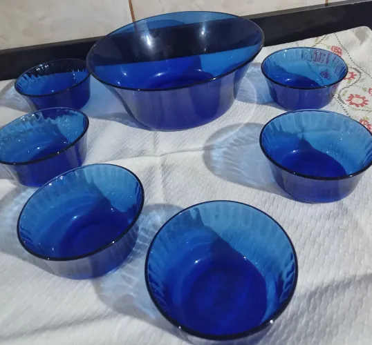 Conjunto antigo Duralex + Colarex azul 7 peças