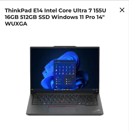 ThinkPad E14 Intel Core Ultra 7 155U 16GB 512GB SSD Windows 11 Pro 14" WUXGA