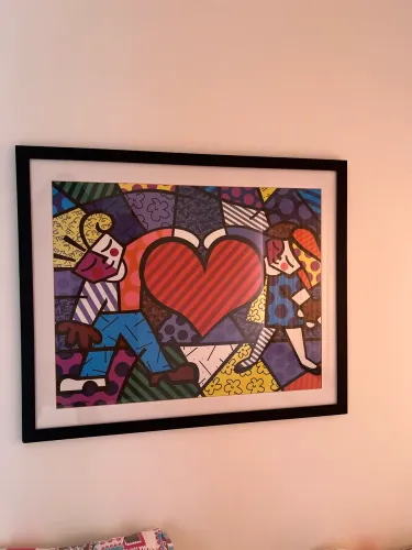 Quadro Romero Britto Heart Kids com moldura