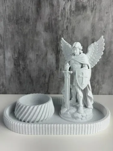 Kit Decoração Religioso  São Miguel Arcanjo - 3 Itens  Bandeja Imagem São Miguel 